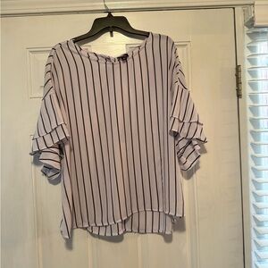a.n.a White and Black Vertical Stripe Ruffle Sleeve Blouse